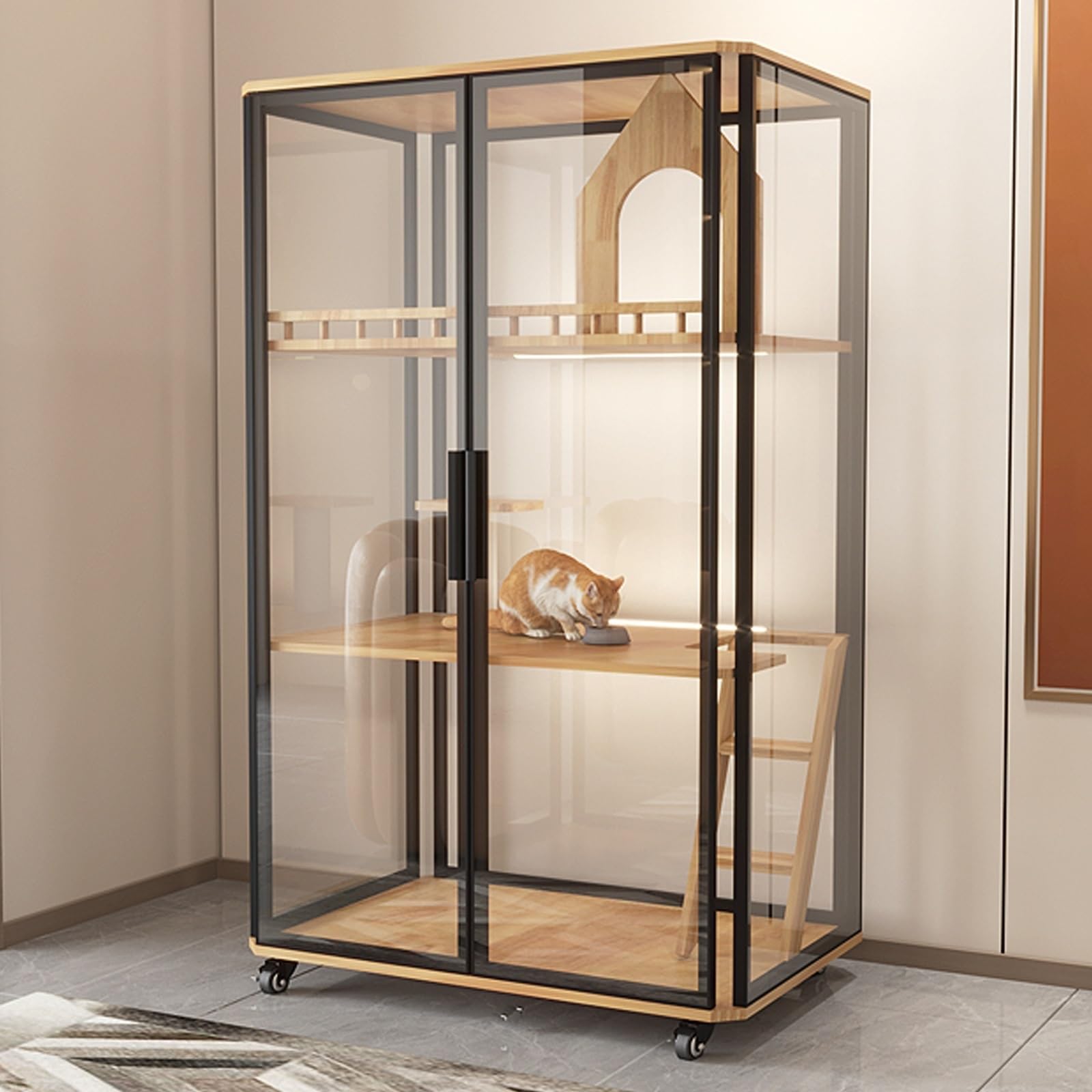 Amazon | 猫の家 パノラマガラスキャットハウス 大空間猫ケージハウス